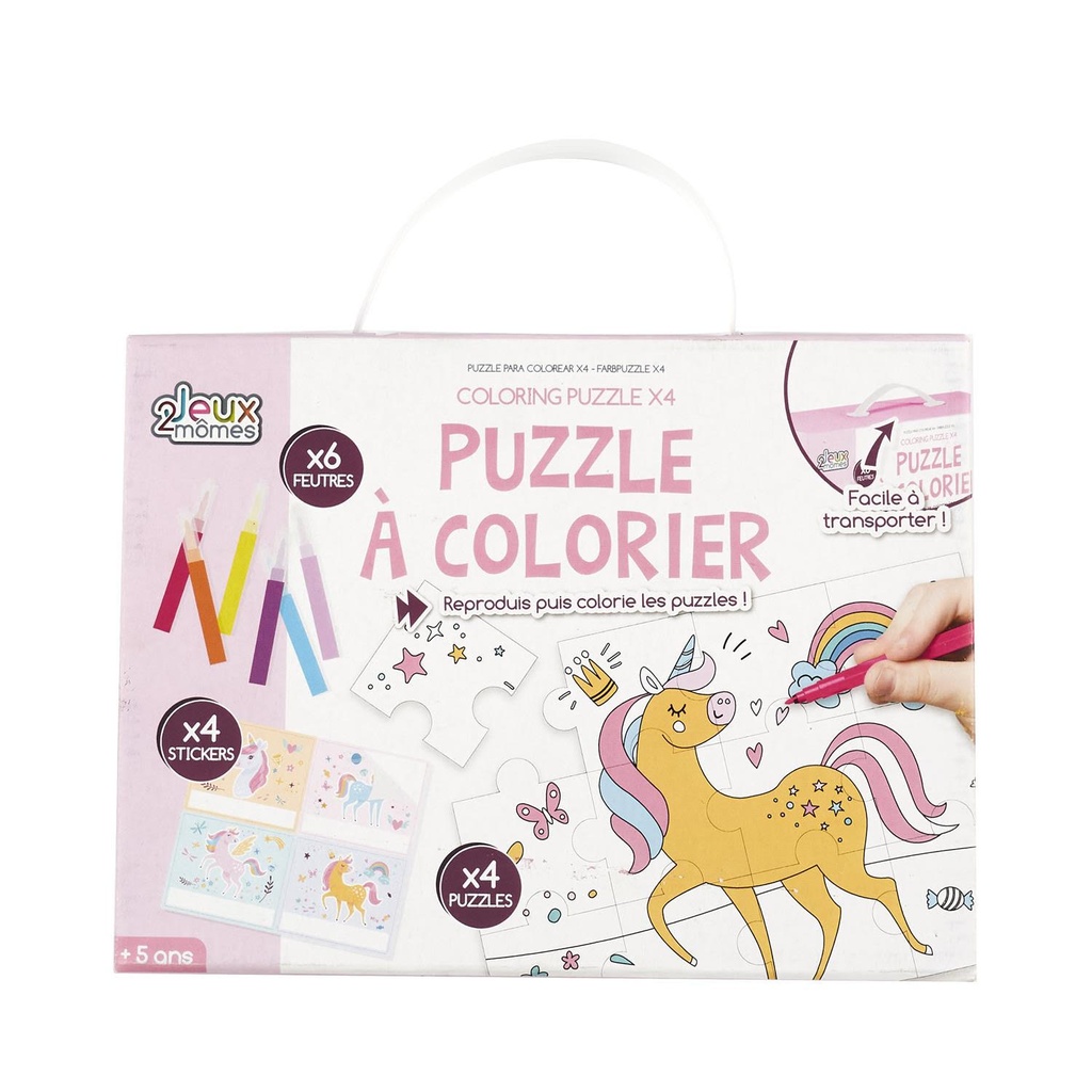 PUZZLE A COLORIER ET FEUTRES LICORNE